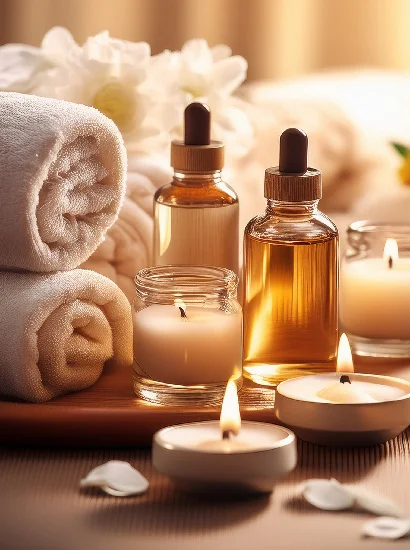Spa oils, towels and candles